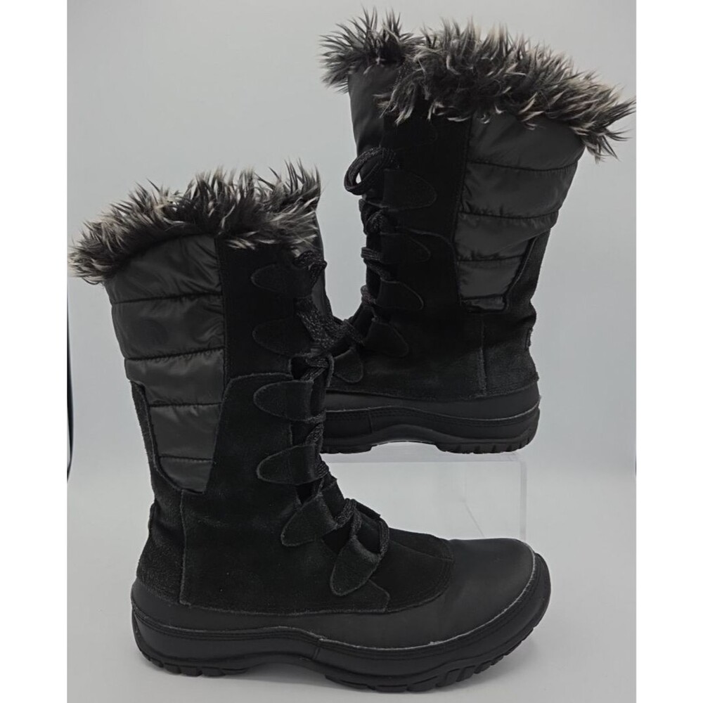The North Face Nuptse Purna Black Waterproof Boots Faux Fur Trim Womens Size 6.5